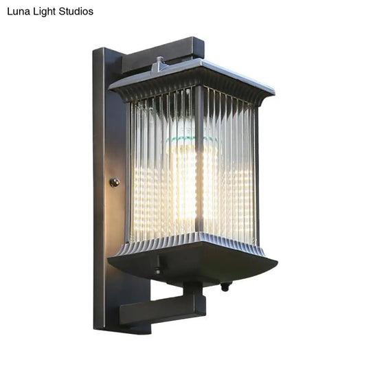 Rustic Rectangular Ribbed Glass Wall Lamp | 1 Bulb Coffee Courtyard Light Fixture