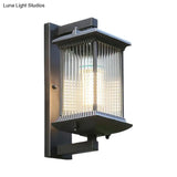 Rustic Rectangular Ribbed Glass Wall Lamp | 1 Bulb Coffee Courtyard Light Fixture