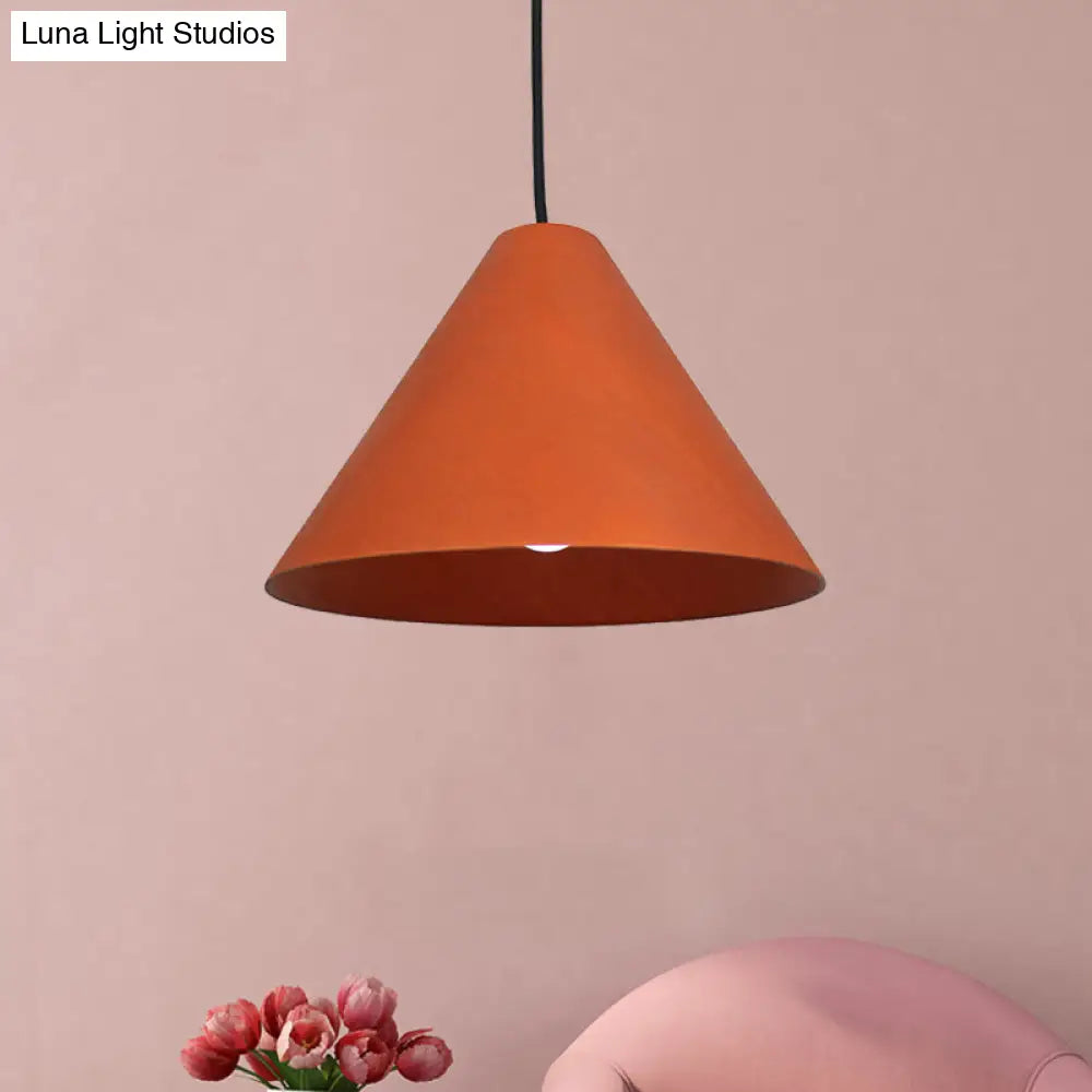 Rustic Red/Beige Hanging Lamp With Conic Wood Shade - 10’/13’ Wide