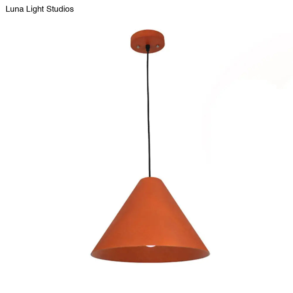 Rustic Red/Beige Cafe Suspension Lamp With Conic Wood Shade - 10/13 Wide