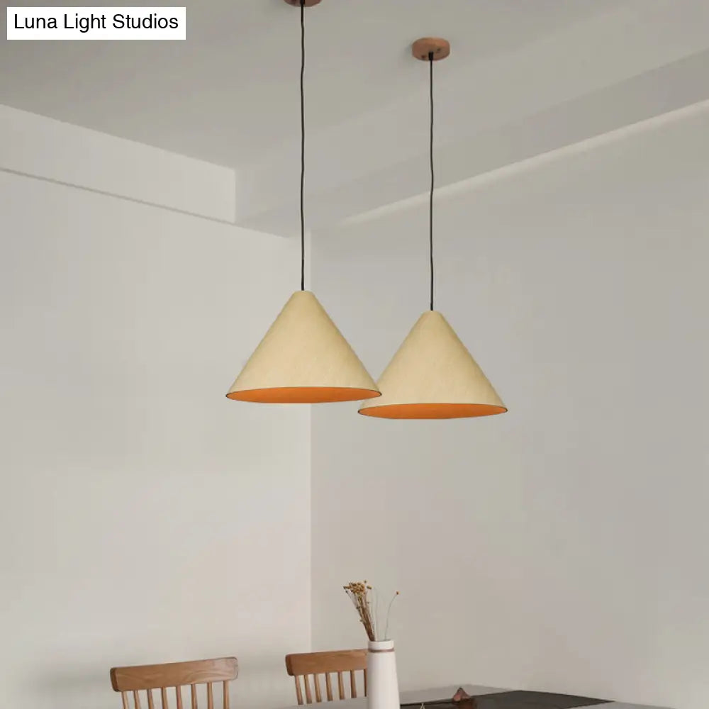 Rustic Red/Beige Cafe Suspension Lamp With Conic Wood Shade - 10/13 Wide