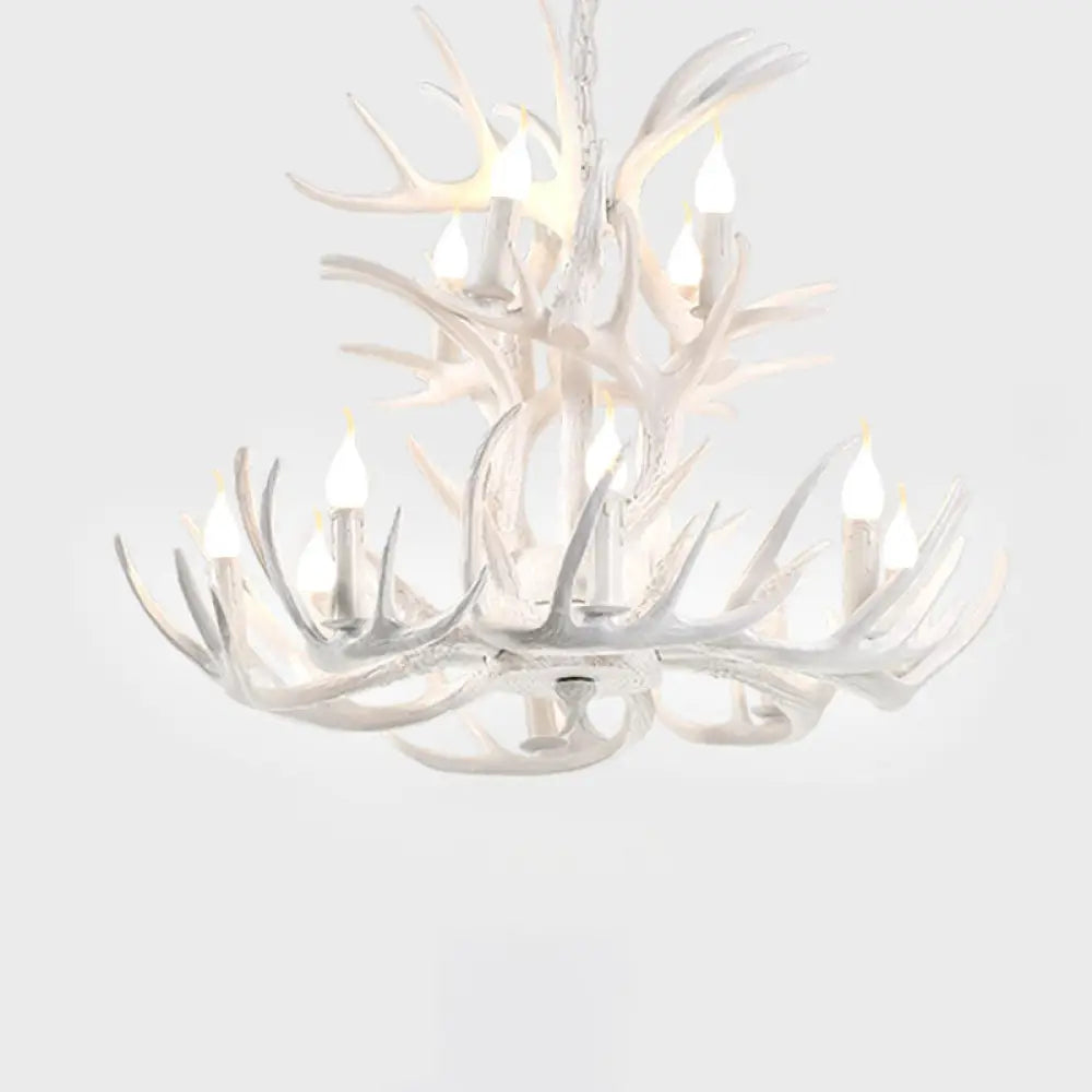 Rustic Resin Antler Chandelier - Artfully Crafted Hanging Light With Exposed Bulb Design 12 / White