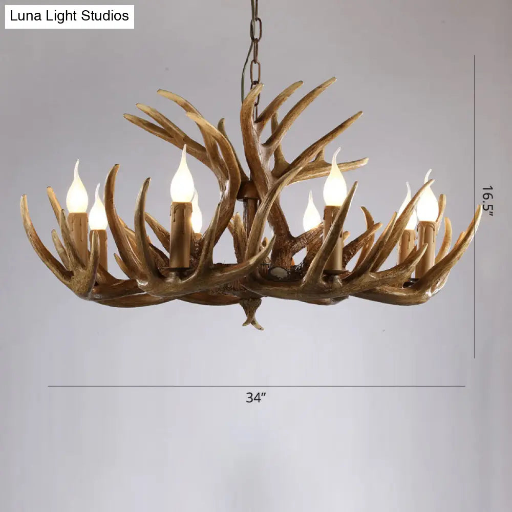 Rustic Resin Antler Chandelier - Artfully Crafted Hanging Light With Exposed Bulb Design