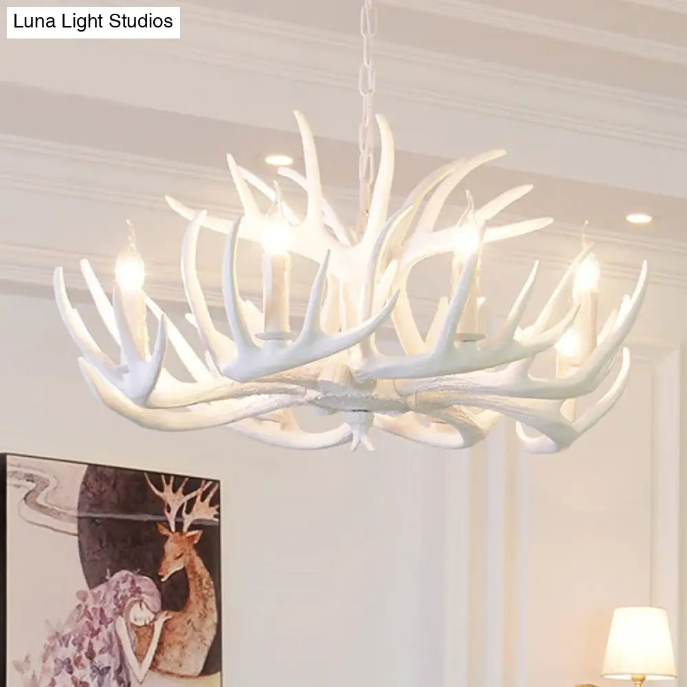 Rustic Resin Antler Chandelier - Artfully Crafted Hanging Light With Exposed Bulb Design