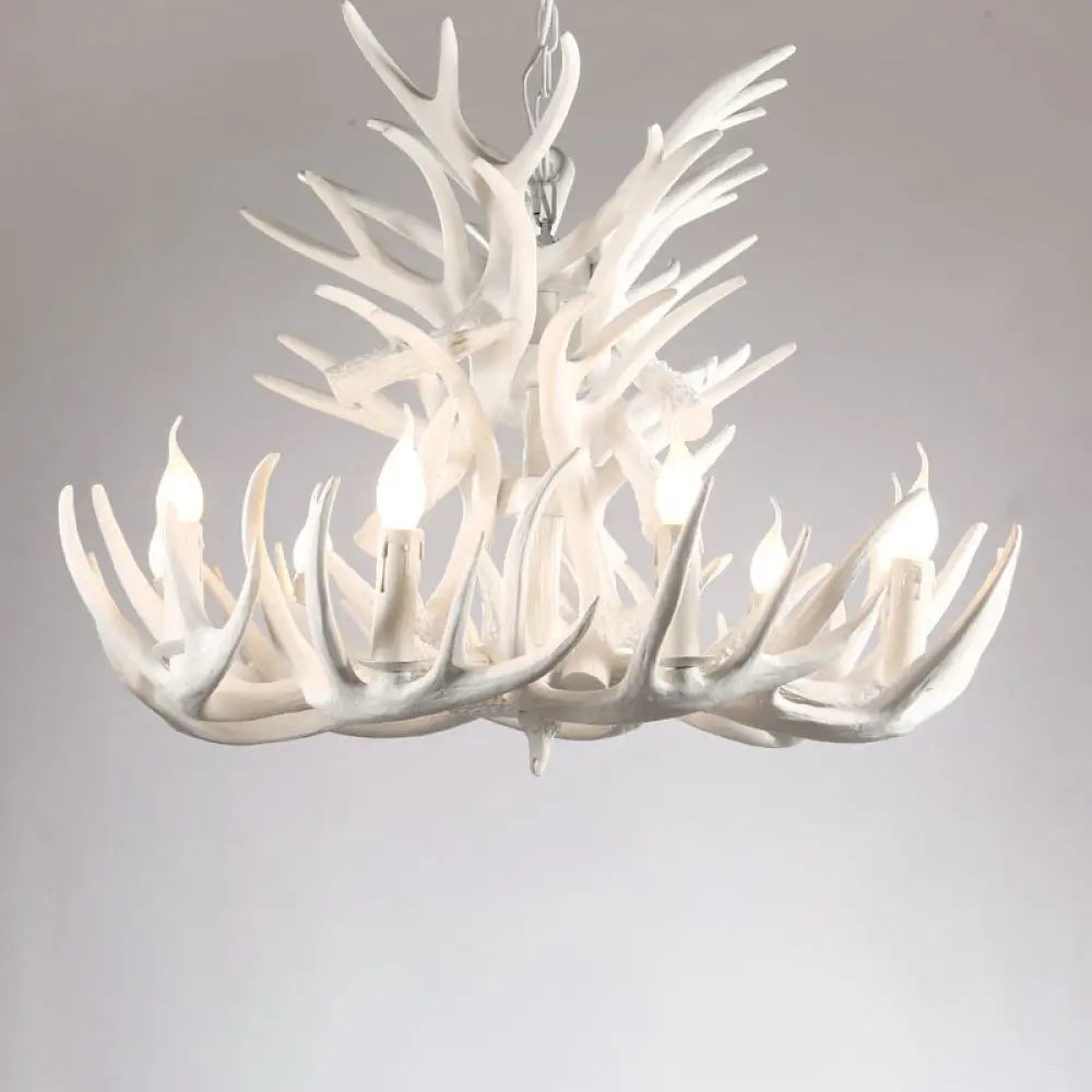 Rustic Resin Antler Chandelier - Artfully Crafted Hanging Light With Exposed Bulb Design 18 / White