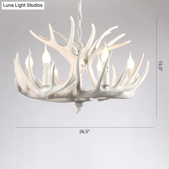 Rustic Resin Antler Chandelier - Artfully Crafted Hanging Light With Exposed Bulb Design