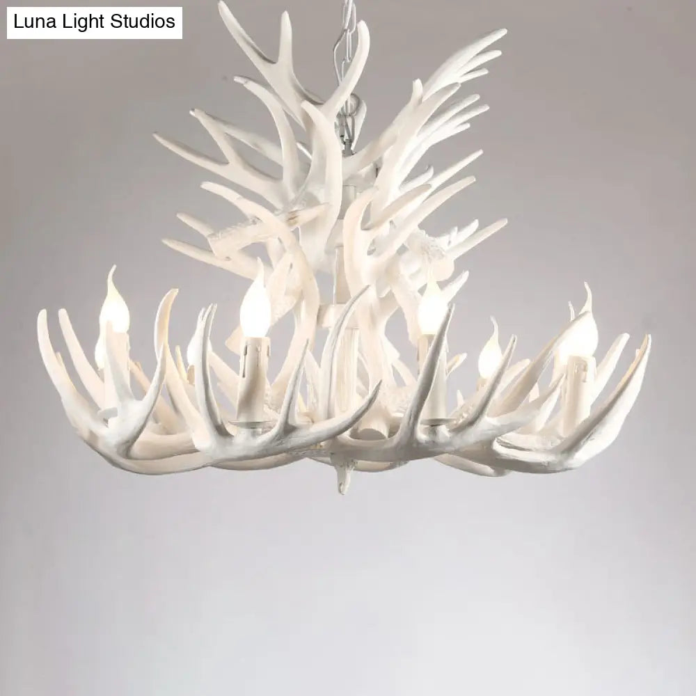 Rustic Resin Antler Chandelier - Artfully Crafted Hanging Light With Exposed Bulb Design