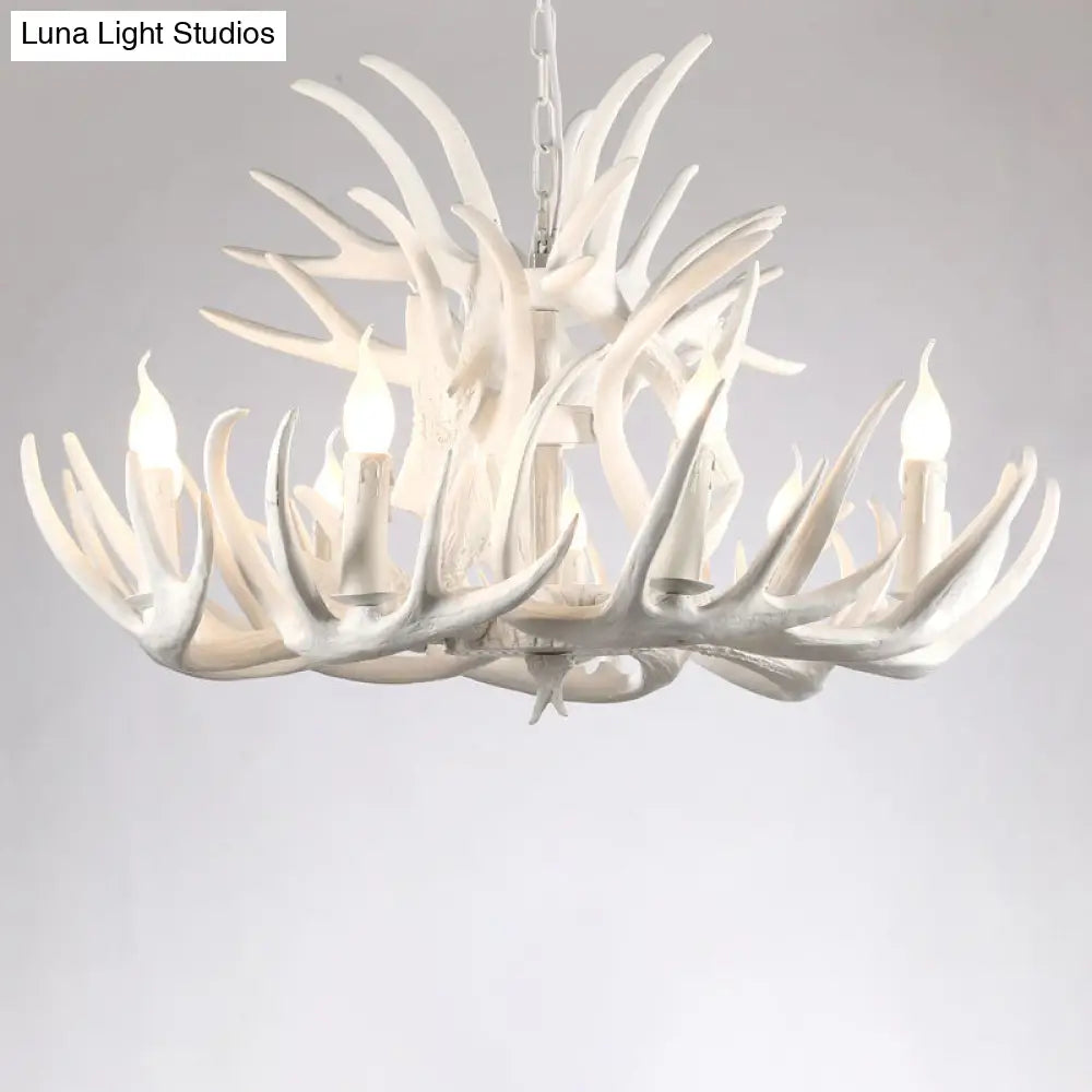 Rustic Resin Antler Chandelier - Artfully Crafted Hanging Light With Exposed Bulb Design