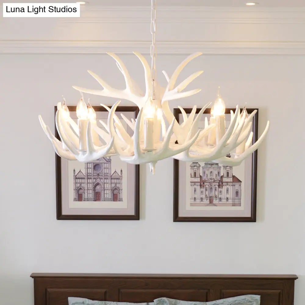 Rustic Resin Antler Chandelier - Artfully Crafted Hanging Light With Exposed Bulb Design