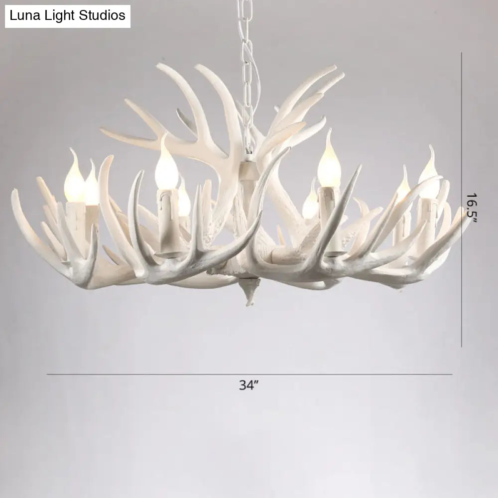 Rustic Resin Antler Chandelier - Artfully Crafted Hanging Light With Exposed Bulb Design