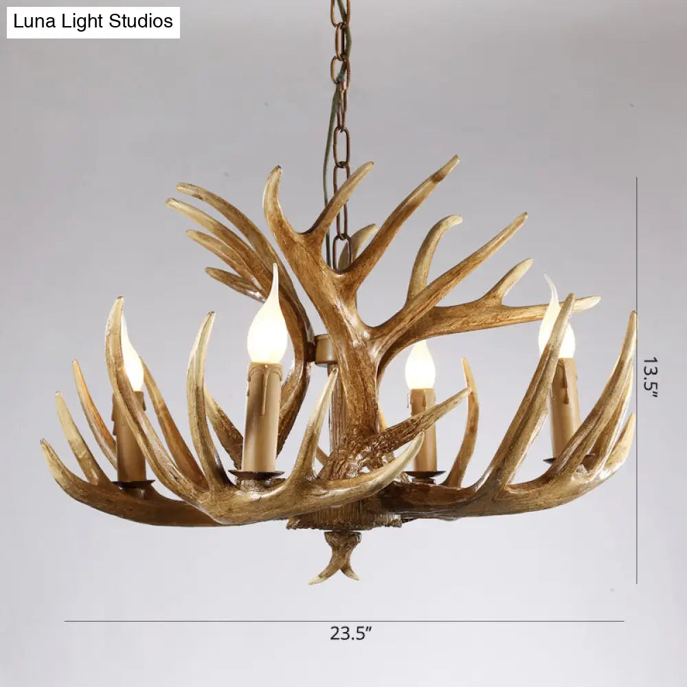 Rustic Resin Antler Chandelier - Artfully Crafted Hanging Light With Exposed Bulb Design