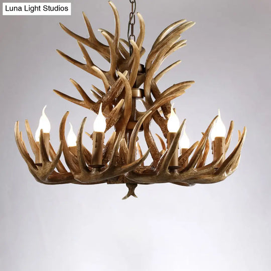 Rustic Resin Antler Chandelier - Artfully Crafted Hanging Light With Exposed Bulb Design