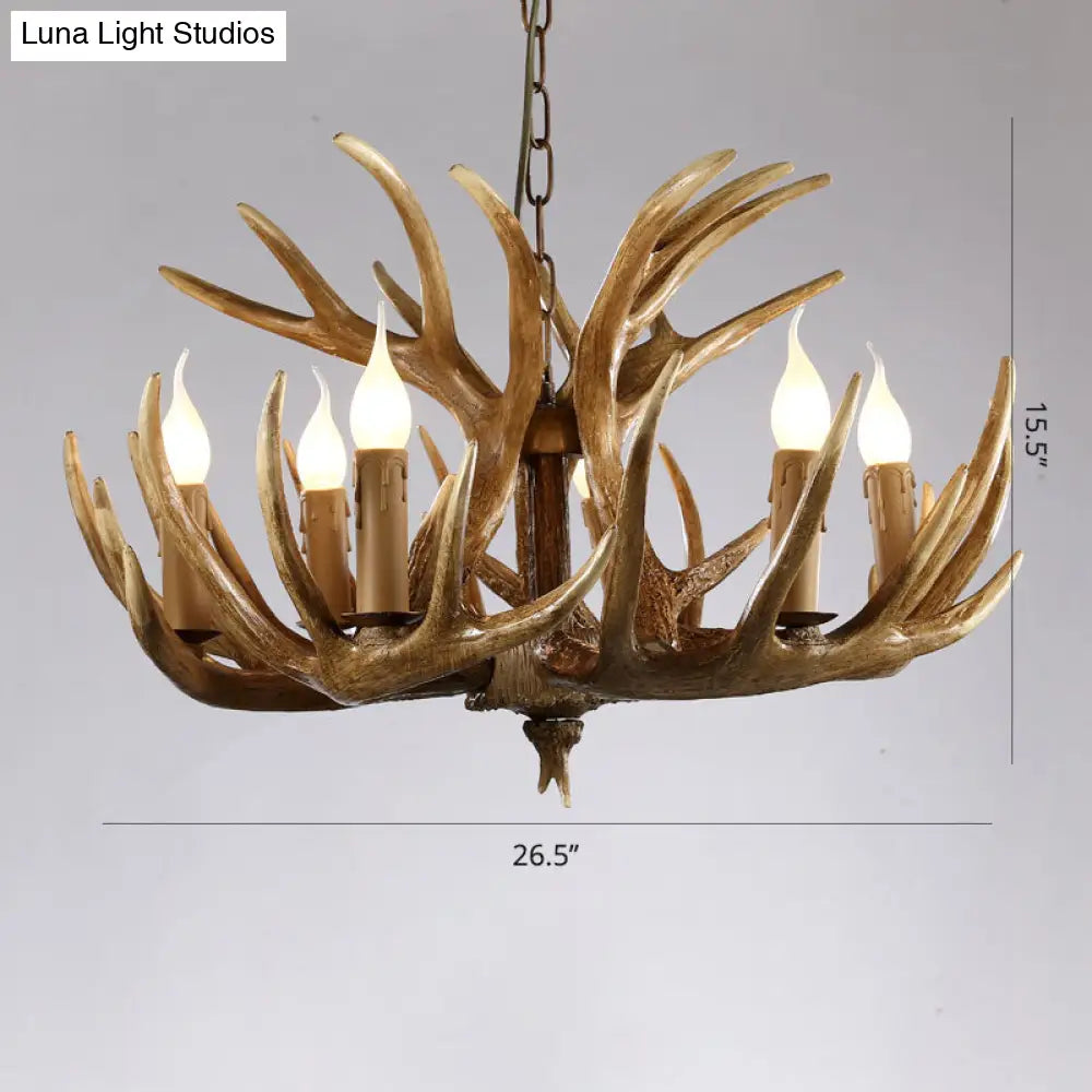 Rustic Resin Antler Chandelier - Artfully Crafted Hanging Light With Exposed Bulb Design