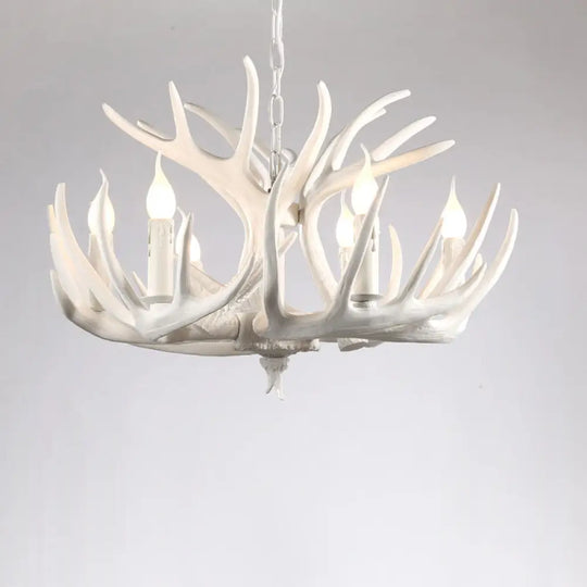 Rustic Resin Antler Chandelier - Artfully Crafted Hanging Light With Exposed Bulb Design 6 / White