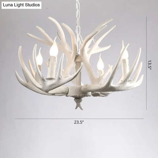 Rustic Resin Antler Chandelier - Artfully Crafted Hanging Light With Exposed Bulb Design