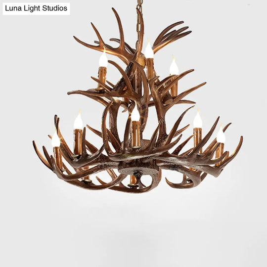 Rustic Resin Antler Chandelier - Artfully Crafted Hanging Light With Exposed Bulb Design