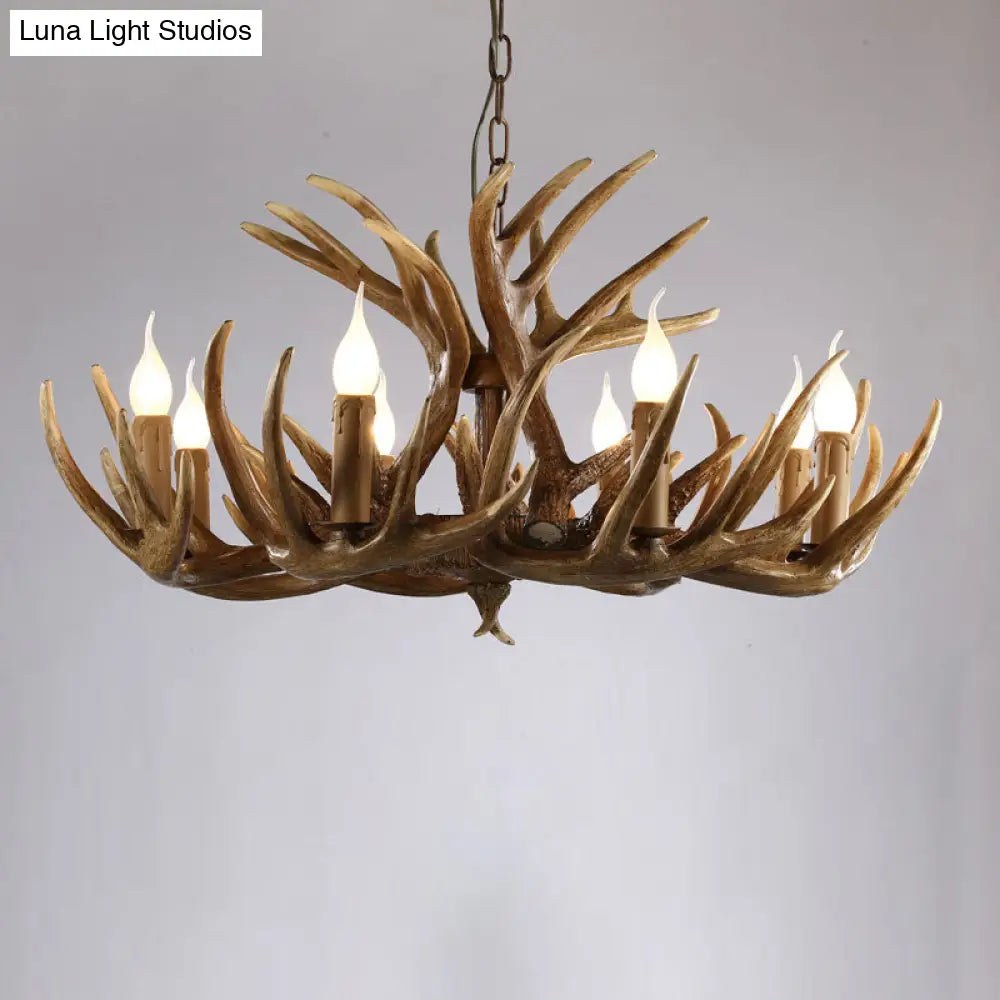 Rustic Resin Antler Chandelier - Artfully Crafted Hanging Light With Exposed Bulb Design