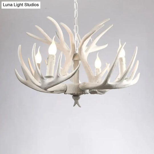 Rustic Resin Antler Chandelier - Artfully Crafted Hanging Light With Exposed Bulb Design