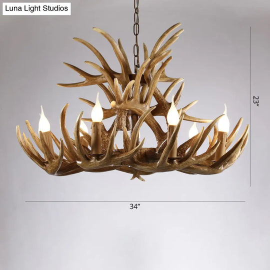 Rustic Resin Antler Chandelier - Artfully Crafted Hanging Light With Exposed Bulb Design