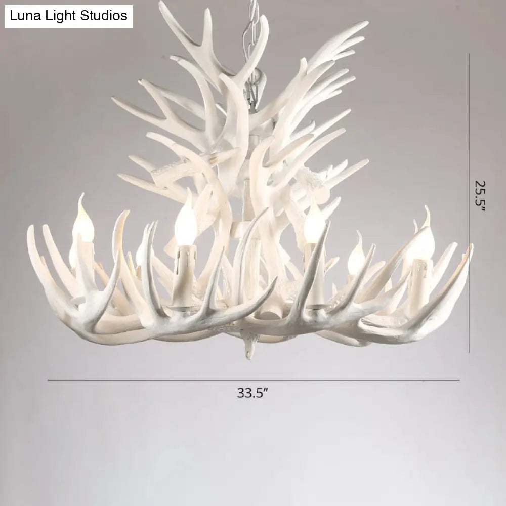 Rustic Resin Antler Chandelier - Artfully Crafted Hanging Light With Exposed Bulb Design