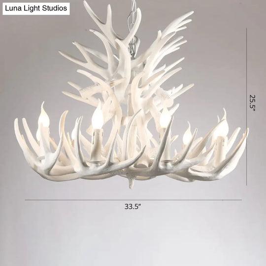 Rustic Resin Antler Chandelier - Artfully Crafted Hanging Light With Exposed Bulb Design