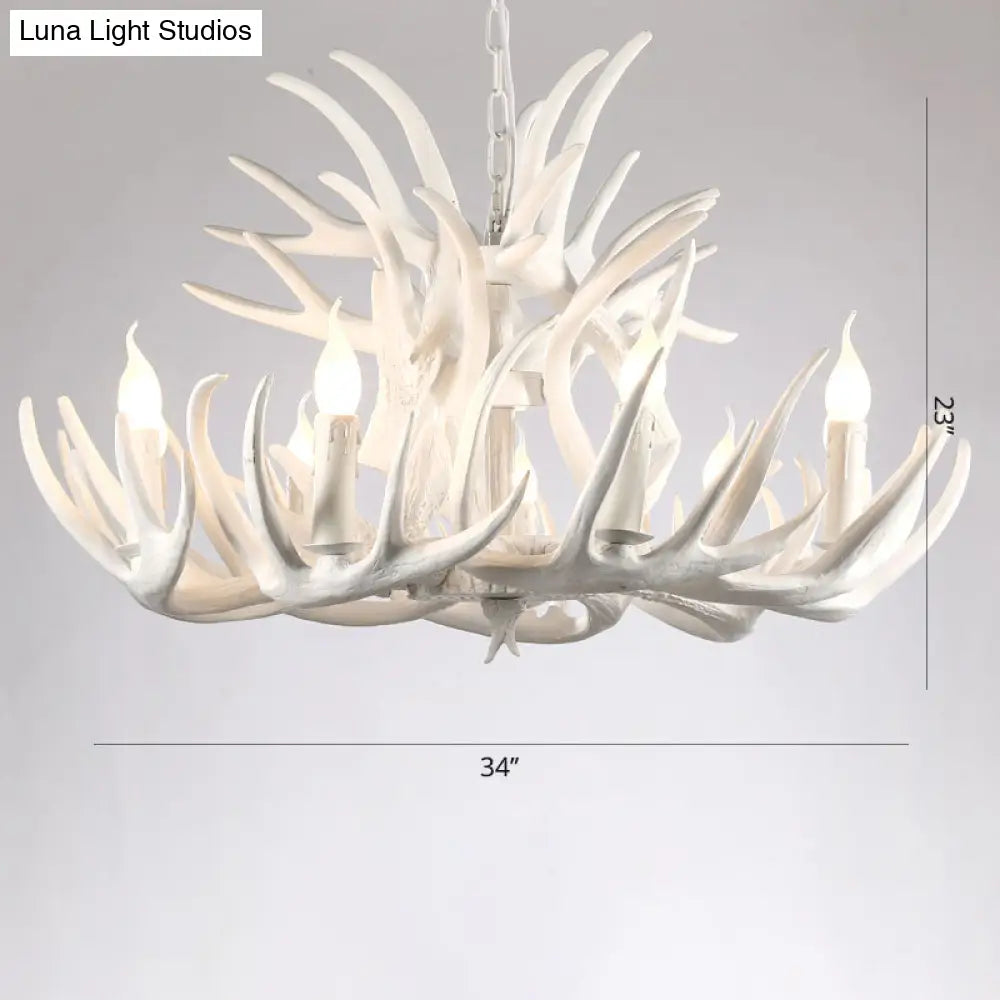 Rustic Resin Antler Chandelier - Artfully Crafted Hanging Light With Exposed Bulb Design