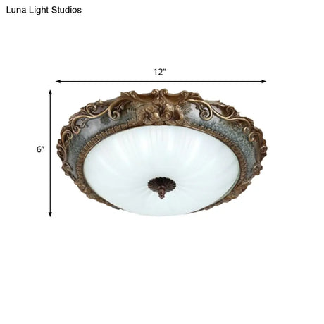Rustic Resin Brass Flush Mount Ceiling Lamp - Floral Pedestal 12’/16’/19.5’ W 2/3 - Light