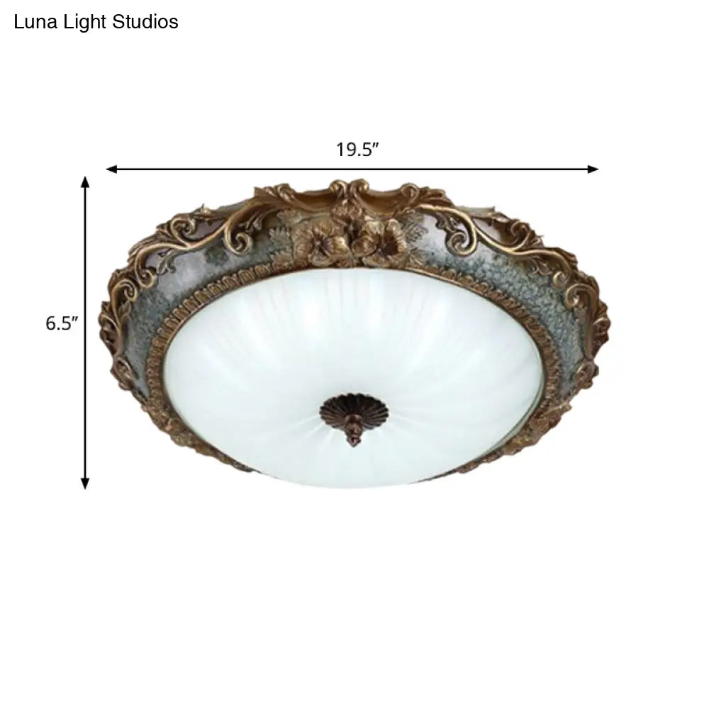 Rustic Resin Brass Flush Mount Ceiling Lamp - Floral Pedestal 12’/16’/19.5’ W 2/3 - Light