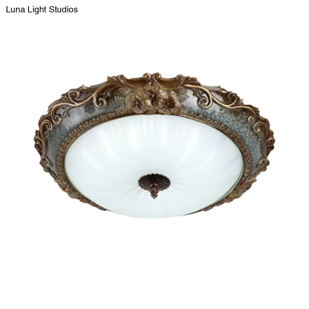 Rustic Resin Brass Flush Mount Ceiling Lamp - Floral Pedestal 12/16/19.5 W 2/3-Light Round Shape