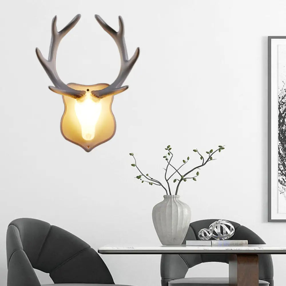 Rustic Resin Deer Led Wall Sconce In White/Blue With Black/White Mounting - Perfect For Living Room