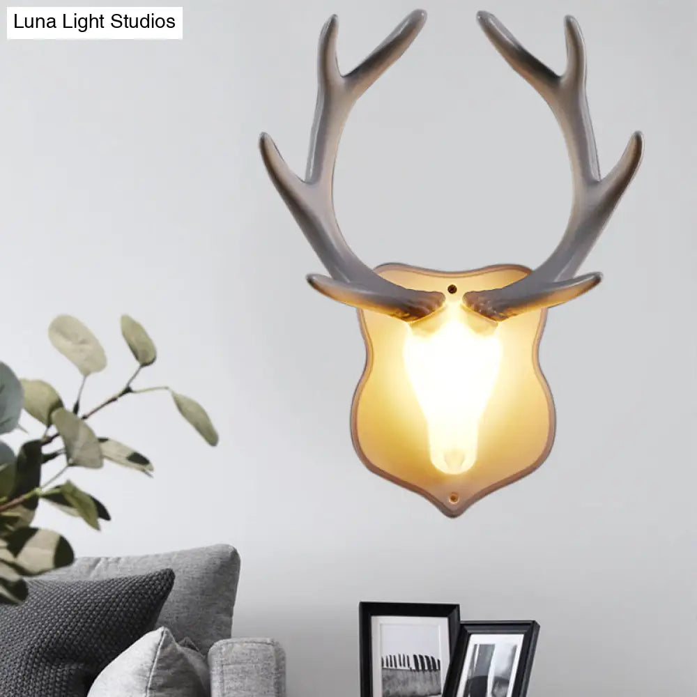 Rustic Resin Deer Led Wall Sconce In White/Blue With Black/White Mounting - Perfect For Living Room