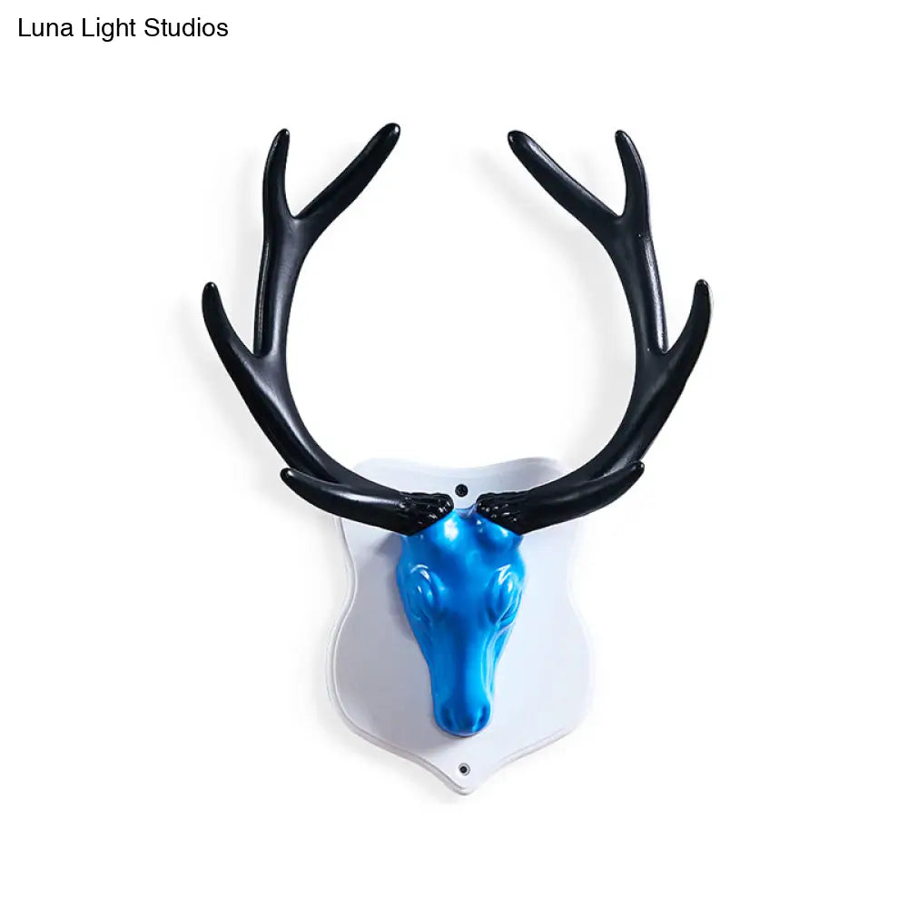 Rustic Resin Deer Led Wall Sconce In White/Blue With Black/White Mounting - Perfect For Living Room