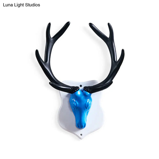 Rustic Resin Deer Led Wall Sconce In White/Blue With Black/White Mounting - Perfect For Living Room