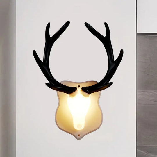 Rustic Resin Deer Led Wall Sconce In White/Blue With Black/White Mounting - Perfect For Living Room