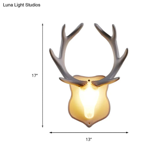 Rustic Resin Deer Led Wall Sconce In White/Blue With Black/White Mounting - Perfect For Living Room