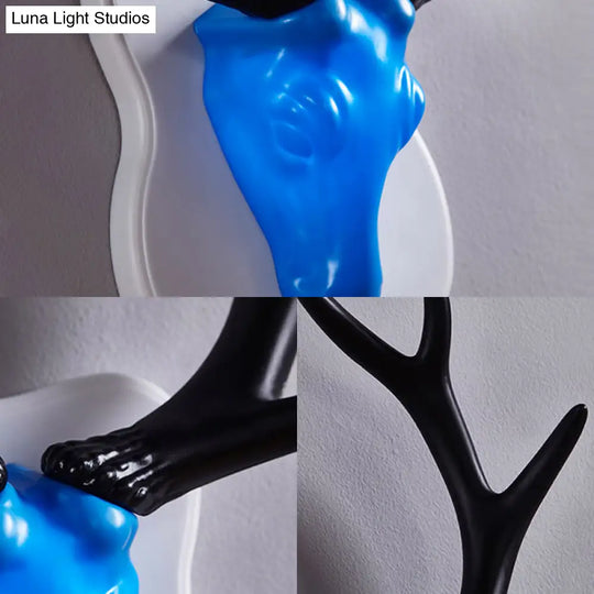 Rustic Resin Deer Led Wall Sconce In White/Blue With Black/White Mounting - Perfect For Living Room