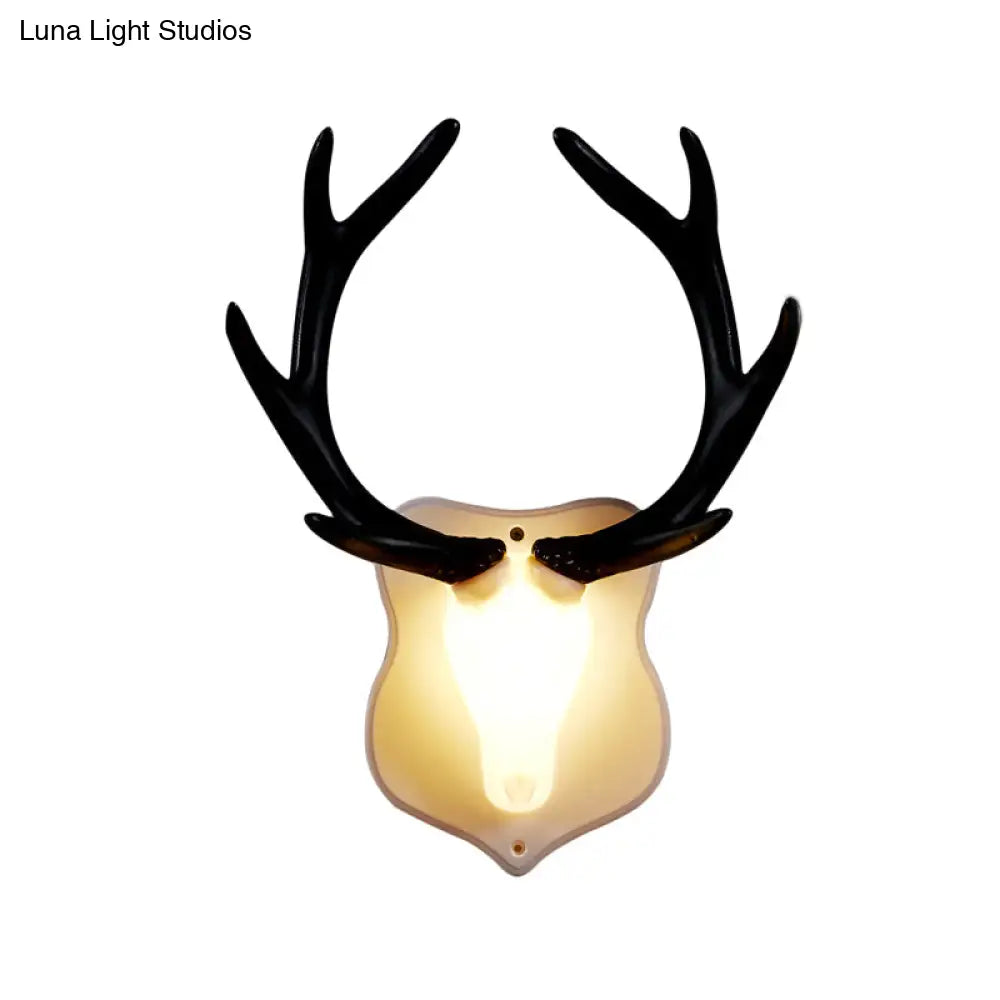 Rustic Resin Deer Led Wall Sconce In White/Blue With Black/White Mounting - Perfect For Living Room