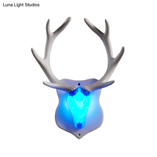 Rustic Resin Deer Led Wall Sconce In White/Blue With Black/White Mounting - Perfect For Living Room