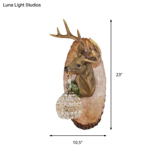 Rustic Resin Wall Lamp With Elk Design & Orb Shade - Black/Gold/Tan Left/Right Sconce Fixture.