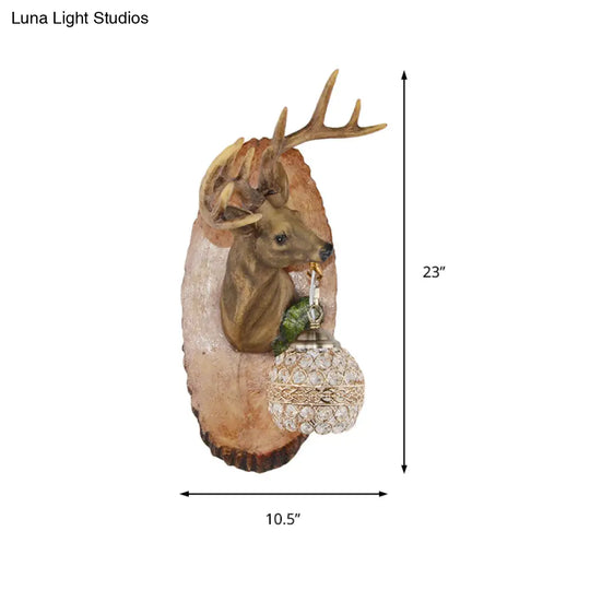 Rustic Resin Wall Lamp With Elk Design & Orb Shade - Black/Gold/Tan Left/Right Sconce Fixture.