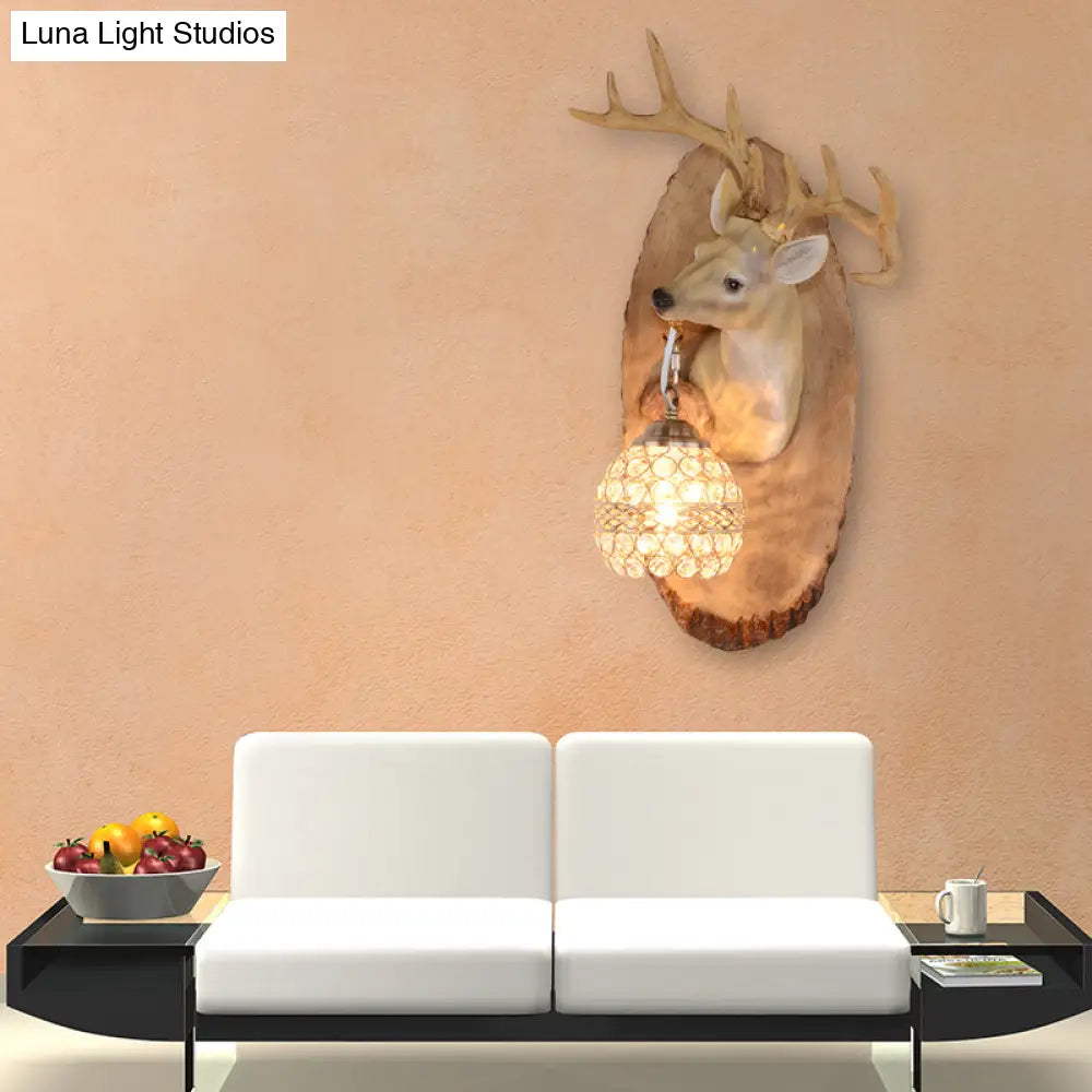 Rustic Resin Wall Lamp With Elk Design & Orb Shade - Black/Gold/Tan Left/Right Sconce Fixture.