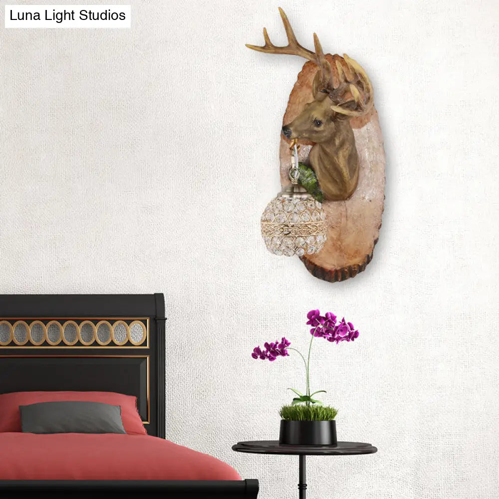 Rustic Resin Wall Lamp With Elk Design & Orb Shade - Black/Gold/Tan Left/Right Sconce Fixture.