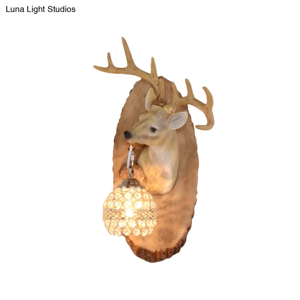 Rustic Resin Wall Lamp With Elk Design & Orb Shade - Black/Gold/Tan Left/Right Sconce Fixture.