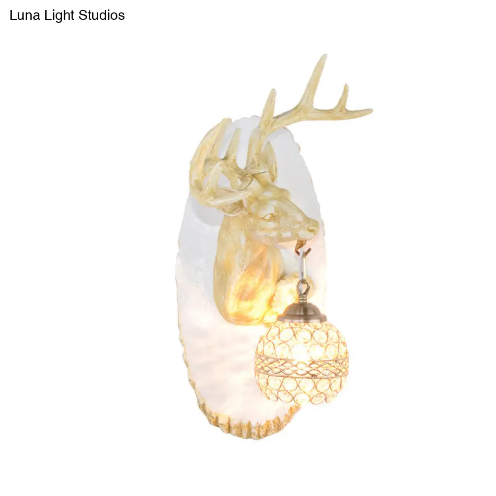 Rustic Resin Wall Lamp With Elk Design & Orb Shade - Black/Gold/Tan Left/Right Sconce Fixture.