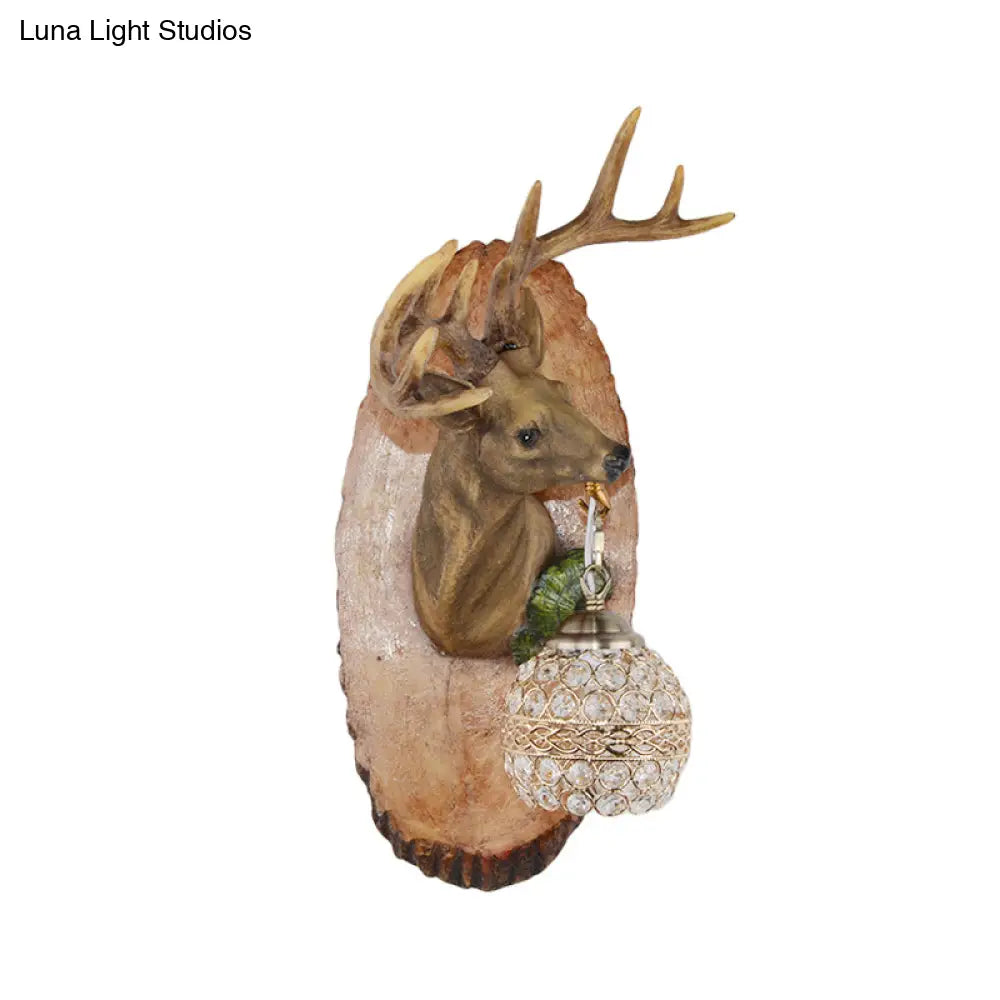 Rustic Resin Wall Lamp With Elk Design & Orb Shade - Black/Gold/Tan Left/Right Sconce Fixture.