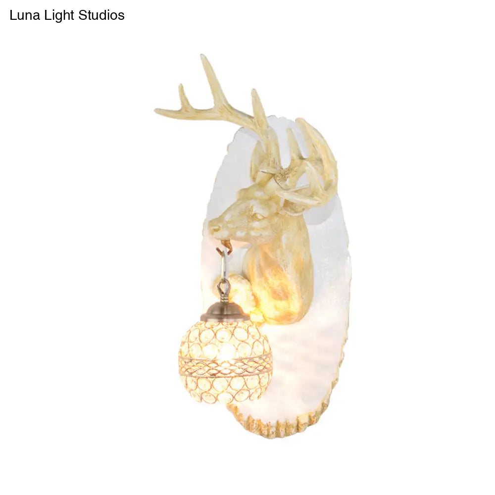 Rustic Resin Wall Lamp With Elk Design & Orb Shade - Black/Gold/Tan Left/Right Sconce Fixture.