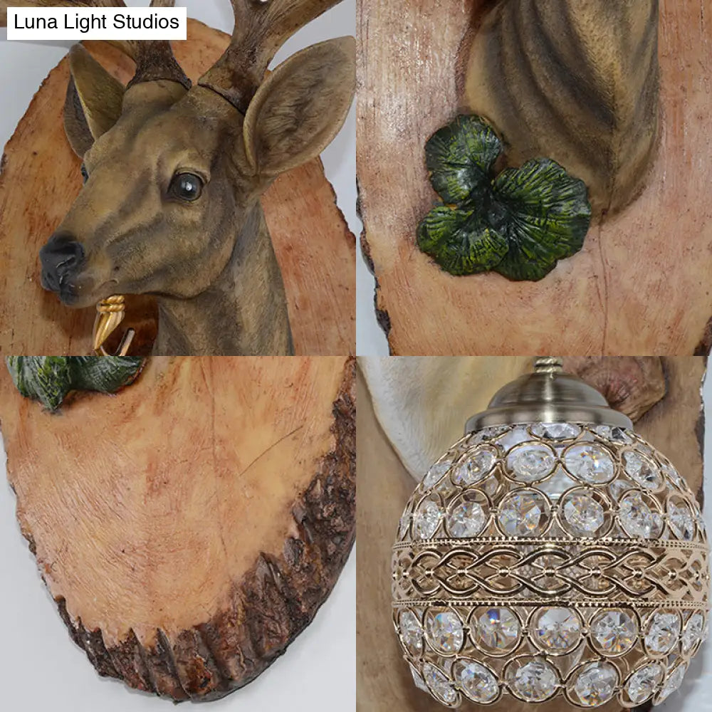 Rustic Resin Wall Lamp With Elk Design & Orb Shade - Black/Gold/Tan Left/Right Sconce Fixture.