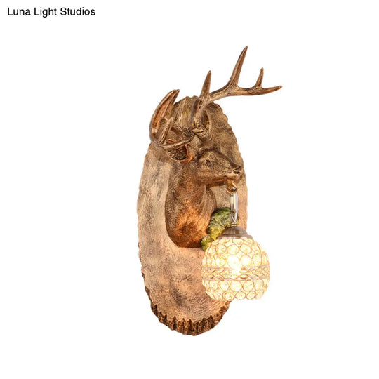 Rustic Resin Wall Lamp With Elk Design & Orb Shade - Black/Gold/Tan Left/Right Sconce Fixture.