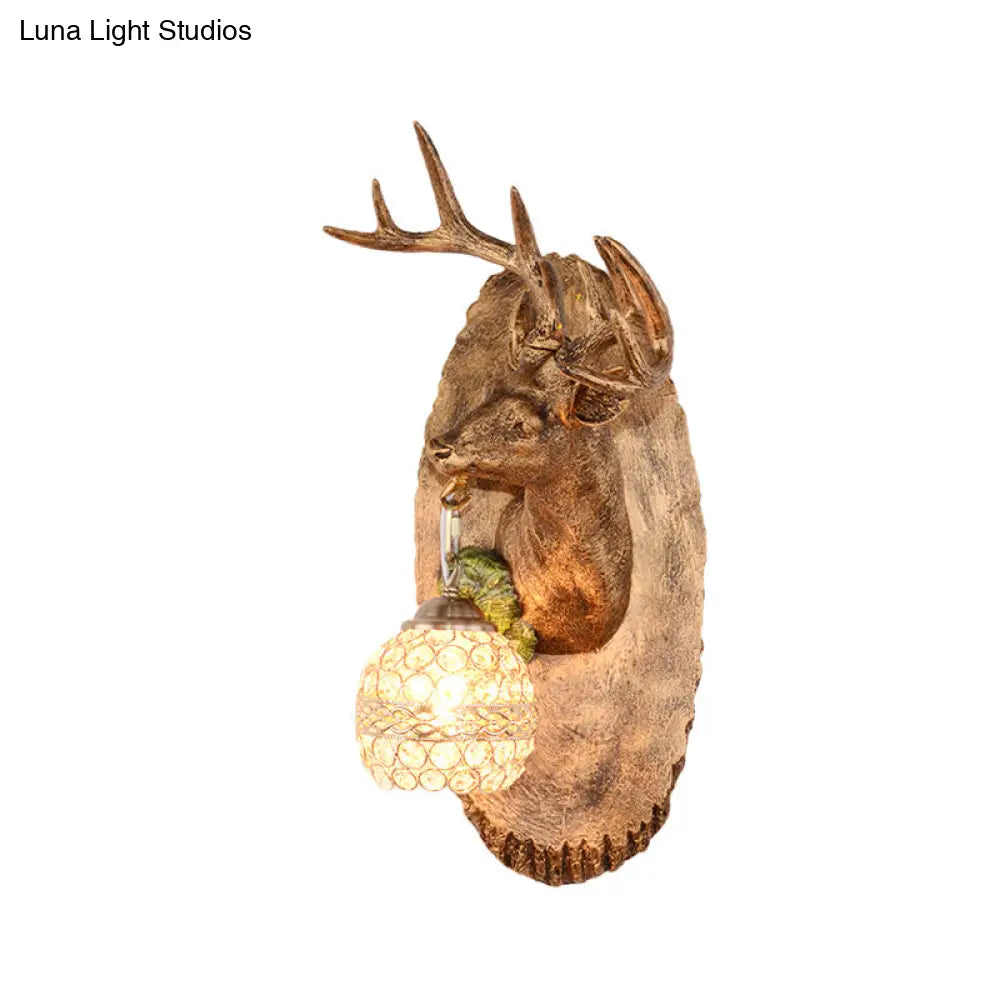 Rustic Resin Wall Lamp With Elk Design & Orb Shade - Black/Gold/Tan Left/Right Sconce Fixture.