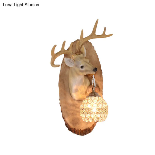 Rustic Resin Wall Lamp With Elk Design & Orb Shade - Black/Gold/Tan Left/Right Sconce Fixture.